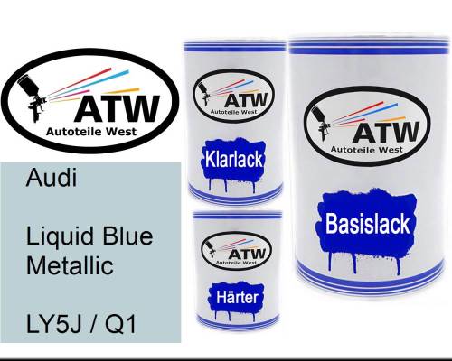 Audi, Liquid Blue Metallic, LY5J / Q1: 500ml Lackdose + 500ml Klarlack + 250ml Härter - Set, von ATW Autoteile West.